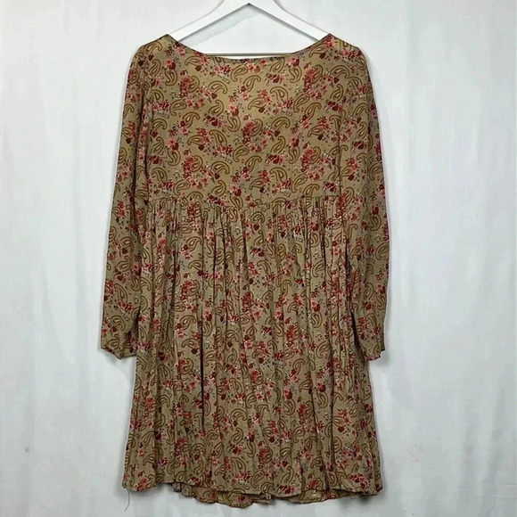 Jassa Wonens Dress 14 Gold Maroon 3/4 Sleeves Boho Floral Paisley Button Up EUC - Picture 10 of 14